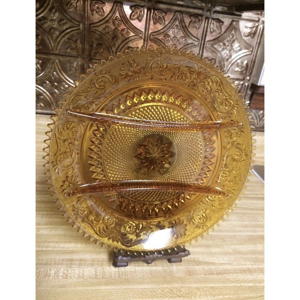 Vintage Amber Tiara Sandwich Glass Relish Tray 12 Inch, Indiana Glass